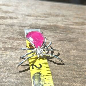 Ruby 12k teardrop sterling spider brooch